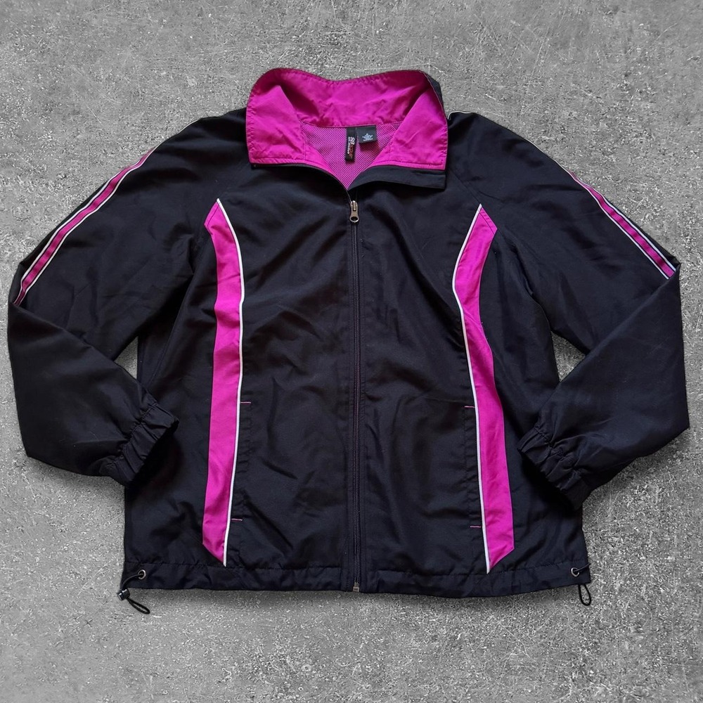 St. Johns Bay Active Womens Windbreaker Jacket Black Pink White Piping Size M